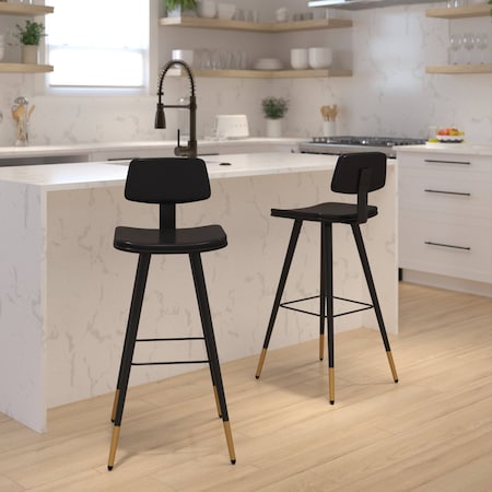 Flash Furniture Black LeatherSoft Barstools with Gold Tips, PK2 AY-S02-BK-GG
